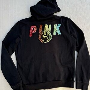 PINK VS Bling Black Full Zip Hoodie - Rainbow Sequin Logo Small Y2K RARE HTF